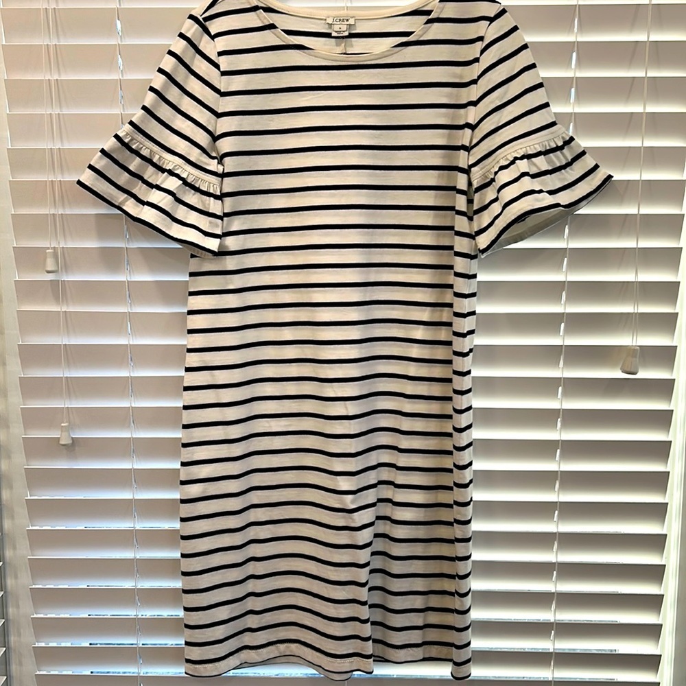J. Crew Black and Ivory Striped 100% Cotton Dress Work or Casual sz. Small